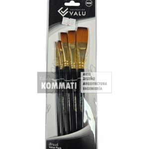 PINCELES PLANO X5 MANGO NEGRO - VALU