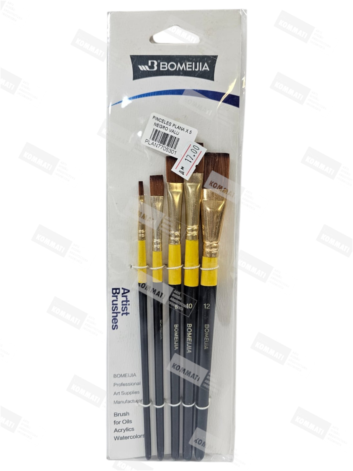PINCELES PLANO X5 MANGO AMARILLO - BOMEIJIA