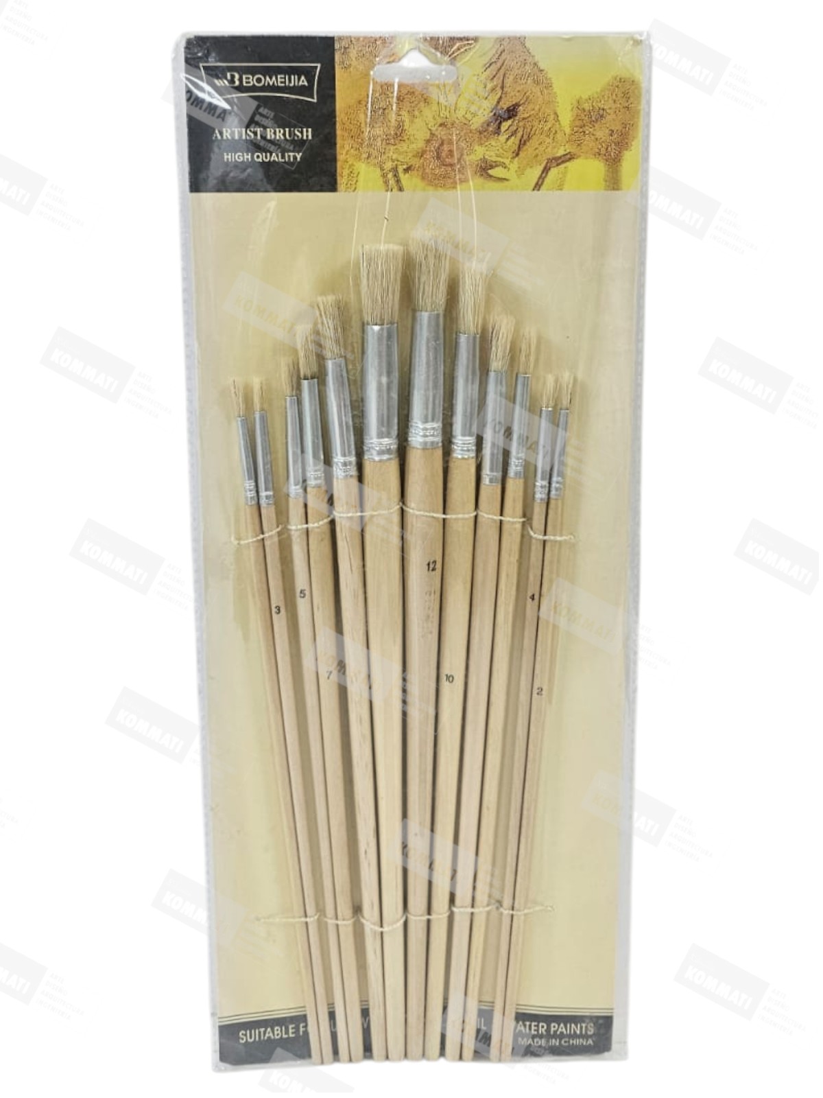PINCELES PLANOS CERDA DURA X12 - BOMEIJIA